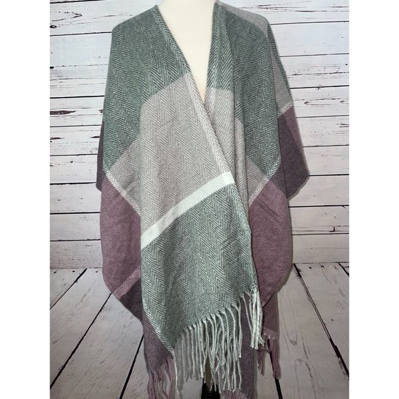NWT Woolrich Shawl Sweater Lagenlook ONE SIZE Poncho Fringed Oversized Cardigan - Picture 8 of 8